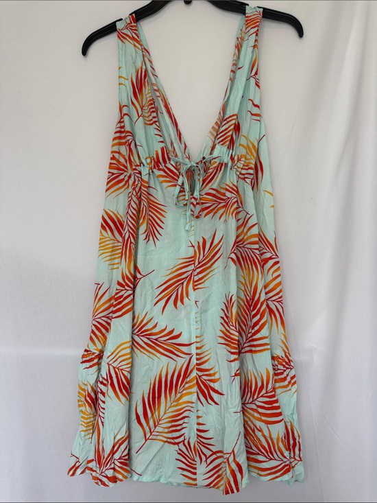 Cupshe Other - Cupshe Tropical Palm Tie-Front Swim Coverup in Aqua with Red & Yellow Leaves